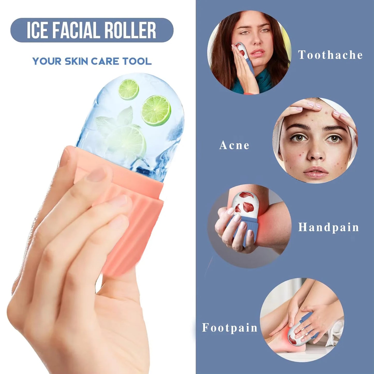 3-Piece Facial Cleansing Tool Set, Stainless Steel Heart-Shaped Scraping Tool, Ice Roller, Silicone Facial Brush
